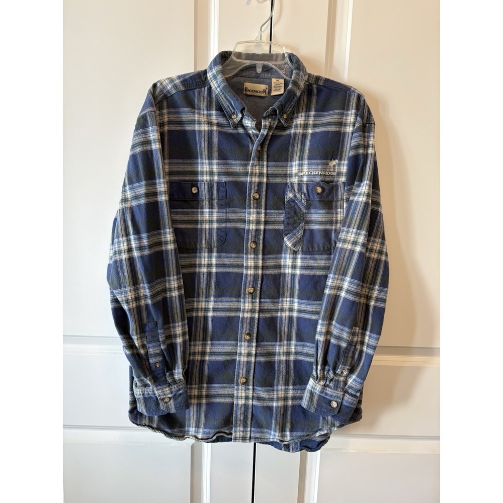 Backpacker Men's XL Flannel Shirt Long Sleeve Button Up Breckenridge Embroidery